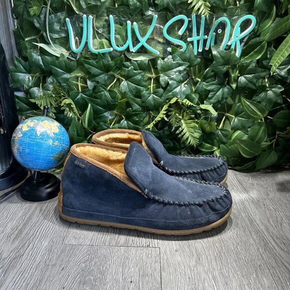 Ll Bean Wicked Good Slippers Men Size 11 Blue Suede - Picture 1 of 7